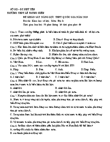 Đề khảo sát năng lực THPT Quốc gia năm 2019 môn Địa lí - Trường THPT Lê Trung Kiên (Có đáp án)