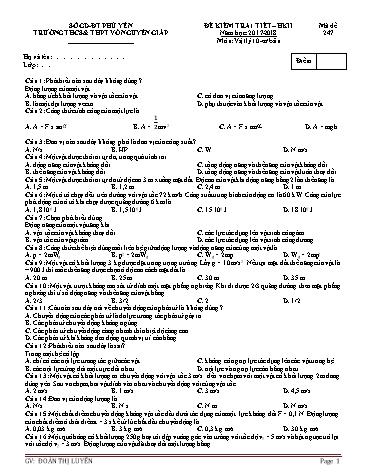 Đề kiểm tra 1 tiết học kì II môn Vật lí Lớp 10 - Năm học 2017-2018 - Đoàn Thị Luyến (Có đáp án)