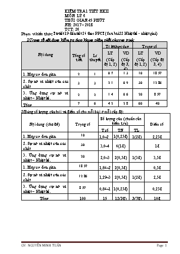 Đề kiểm tra 1 tiết học kì II môn Vật lí Lớp 6 - Năm học 2017-2018 - Nguyễn Minh Tuấn (Có đáp án)