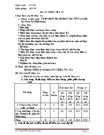 Đề kiểm tra 1 tiết học kì II môn Vật lí Lớp 8 - Năm học 2017-2018 - Nguyễn Minh Tuấn (Có đáp án)