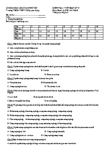 Đề kiểm tra 1 tiết học kỳ II môn Địa lí 10 - Năm học 2017-2018 - Trường THCS&THPT Võ Nguyên Giáp (Có đáp án)