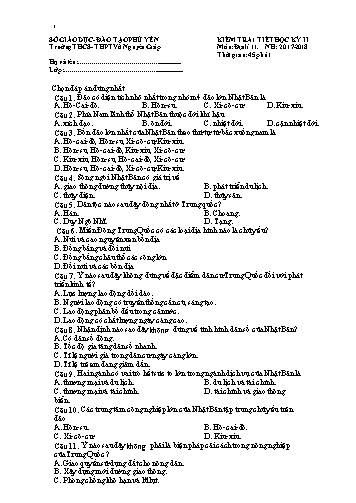 Đề kiểm tra 1 tiết học kỳ II môn Địa lí 11 - Năm học 2017-2018 - Trường THCS-THPT Võ Nguyên Giáp (Có đáp án)