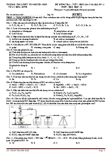 Đề kiểm tra 1 tiết lần 1 học kì II môn Hóa học Lớp 10 - Năm học 2017-2018 - Phan Thị Kim Hận (Có đáp án)