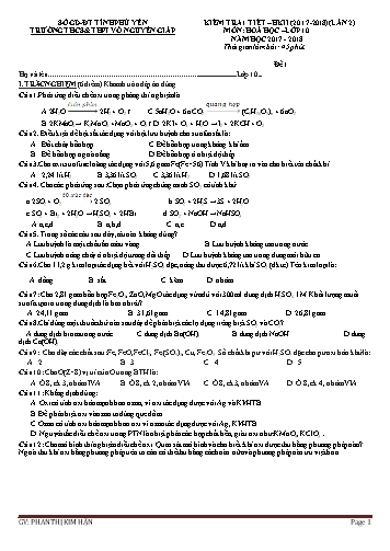 Đề kiểm tra 1 tiết lần 2 học kì II môn Hóa học Lớp 10 - Năm học 2017-2018 - Phan Thị Kim Hận (Có đáp án)