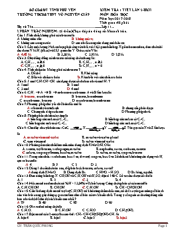 Đề kiểm tra 1 tiết lần 2 học kì II môn Hóa học Lớp 11 - Năm học 2017-2018 - Trần Quốc Phong (Có đáp án)