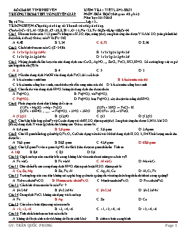 Đề kiểm tra 1 tiết lần 2 học kì II môn Hóa học Lớp 12 - Năm học 2017-2018 - Trần Quốc Phong (Có đáp án)
