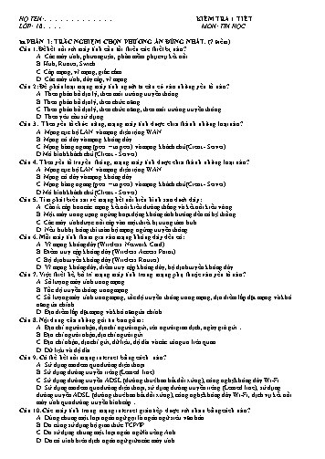 Đề kiểm tra 1 tiết lần 2 học kì II môn Tin học Lớp 10 - Năm học 2017-2018 - Trường THCS&THPT Võ Nguyên Giáp (Có đáp án)
