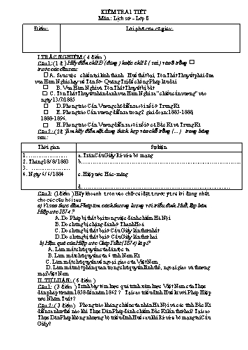Đề kiểm tra 1 tiết môn Lịch sử Lớp 8 (Có đáp án)