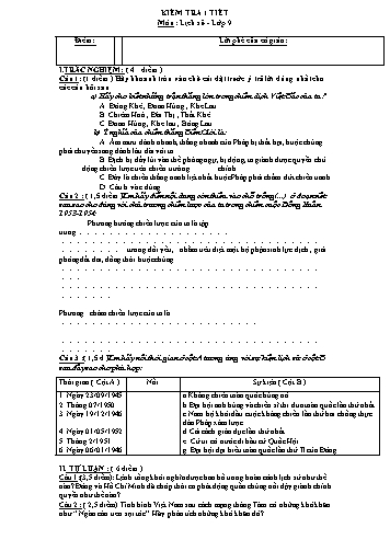 Đề kiểm tra 1 tiết môn Lịch sử Lớp 9 (Có đáp án)