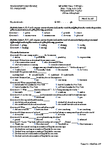 Đề kiểm tra 1 tiết số 1 môn Tiếng Anh Lớp 12 (Cơ bản) - Năm học 2019-2020 - Trường THPT Nguyễn Huệ - Mã đề thi 357 (Có đáp án)