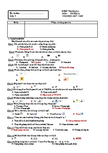 Đề kiểm tra 45 phút môn Tin học 6 - Năm học 2017-2018 (Có đáp án)