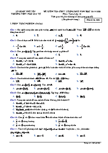 Đề kiểm tra chất lượng đầu năm môn Toán Lớp 10 - Năm học 2019-2020 - Trường THPT Ngô Gia Tự - Mã đề thi 485 (Có đáp án)