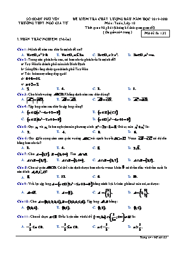 Đề kiểm tra chất lượng đầu năm môn Toán Lớp 10 - Năm học 2019-2020 - Trường THPT Ngô Gia Tự - Mã đề thi 132 (Có đáp án)