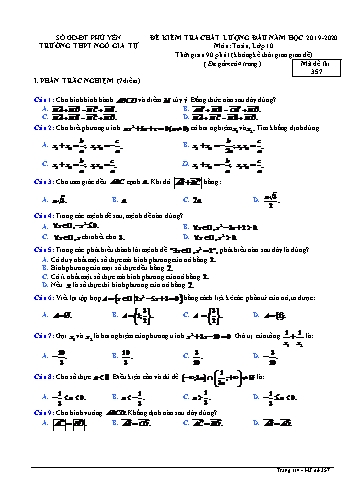 Đề kiểm tra chất lượng đầu năm môn Toán Lớp 10 - Năm học 2019-2020 - Trường THPT Ngô Gia Tự - Mã đề thi 357 (Có đáp án)