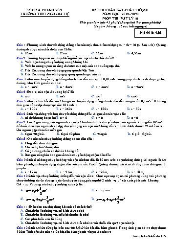 Đề kiểm tra chất lượng môn Vật lý 10 - Năm học 2019-2020 - Trường THPT Ngô Gia Tự - Mã đề thi 485 (Có đáp án)