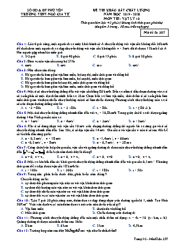 Đề kiểm tra chất lượng môn Vật lý 10 - Năm học 2019-2020 - Trường THPT Ngô Gia Tự - Mã đề thi 357 (Có đáp án)