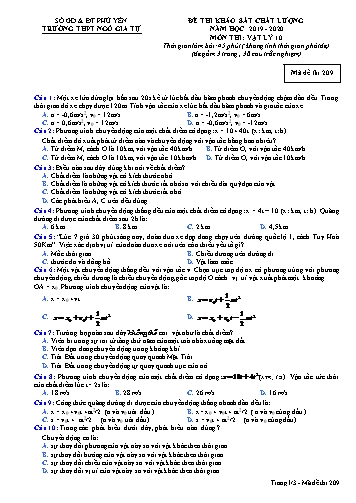 Đề kiểm tra chất lượng môn Vật lý 10 - Năm học 2019-2020 - Trường THPT Ngô Gia Tự - Mã đề thi 209 (Có đáp án)