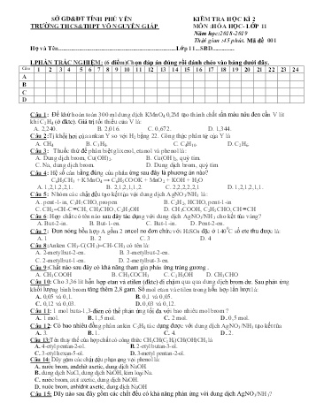 Đề kiểm tra học kì 2 môn Hóa học Lớp 11 - Năm học 2018-2019 - Trường THCS&THPT Võ Nguyên Giáp (Có đáp án)