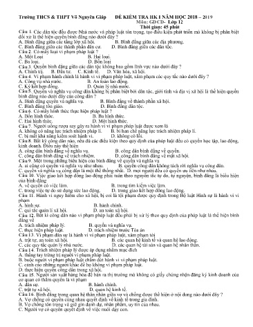 Đề kiểm tra học kì I môn Giáo dục công dân Lớp 12 - Năm học 2018-2019 - Trường THCS&THPT Võ Nguyên Giáp (Có đáp án)