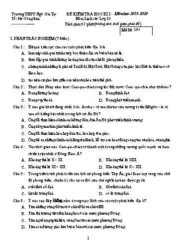 Đề kiểm tra học kì I môn Lịch sử Lớp 10 - Năm học 2019-2020 - Trường THPT Ngô Gia Tự - Mã đề 106 (Có đáp án)