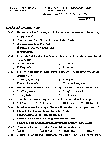 Đề kiểm tra học kì I môn Lịch sử Lớp 10 - Năm học 2019-2020 - Trường THPT Ngô Gia Tự - Mã đề 107 (Có đáp án)