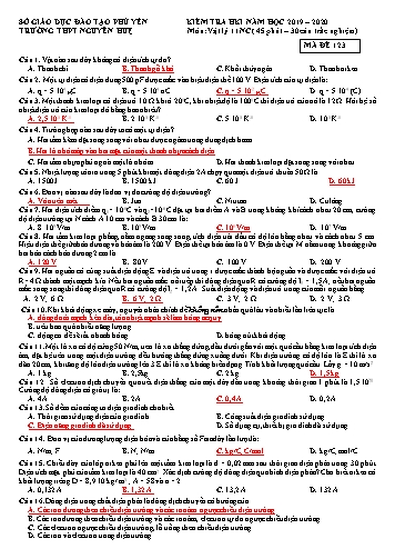 Đề kiểm tra học kì I môn Vật lý 11 (Nâng cao) - Năm học 2019-2020 - Trường THPT Nguyễn Huệ (Có đáp án)