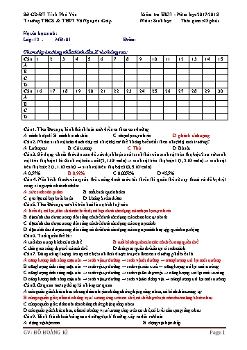Đề kiểm tra học kì II môn Sinh học Lớp 12 - Năm học 2017-2018 - Hồ Hoàng Kì (Có đáp án)