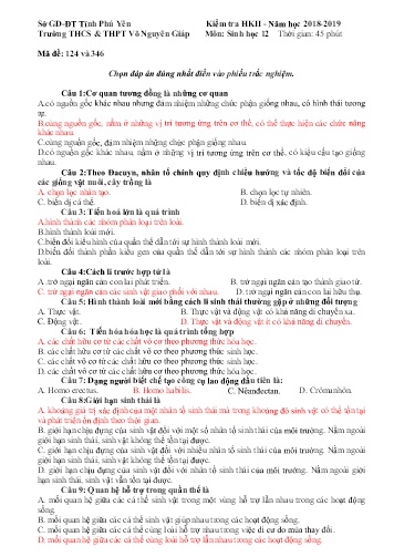 Đề kiểm tra học kì II môn Sinh học Lớp 12 - Năm học 2018-2019 - Trường THCS&THPT Võ Nguyên Giáp (Có đáp án)