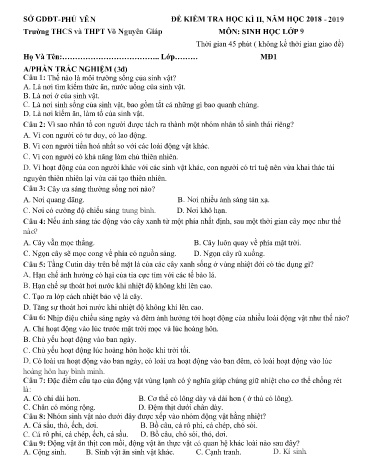 Đề kiểm tra học kì II môn Sinh học Lớp 9 - Năm học 2018-2019 - Trường THCS&THPT Võ Nguyên Giáp (Có đáp án)