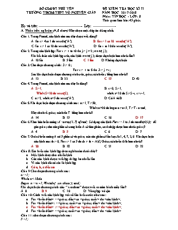Đề kiểm tra học kì II môn Tin học Lớp 8 - Năm học 2017-2018 - Trường THCS&THPT Võ Nguyên Giáp (Có đáp án)