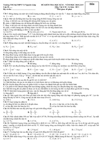 Đề kiểm tra học kì II môn Vật lí Khối 10 - Năm học 2018-2019 - Trường THCS&THPT Võ Nguyên Giáp (Có đáp án)
