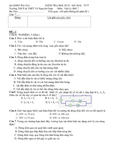 Đề kiểm tra học kì II môn Vật lí Khối 7 - Năm học 2018-2019 - Trường THCS&THPT Võ Nguyên Giáp (Có đáp án)