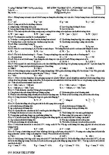 Đề kiểm tra học kì II môn Vật lí Lớp 10 - Năm học 2017-2018 - Đoàn Thị Luyến (Có đáp án)