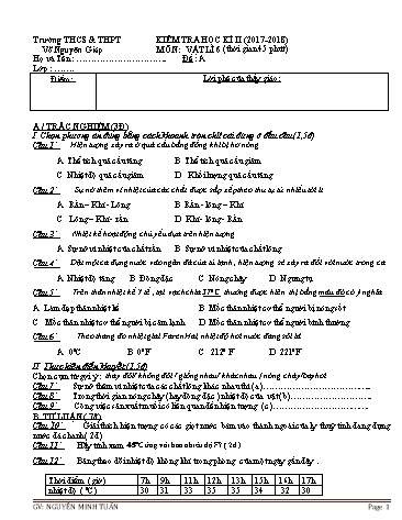 Đề kiểm tra học kì II môn Vật lí Lớp 6 - Năm học 2017-2018 - Nguyễn Minh Tuấn (Có đáp án)