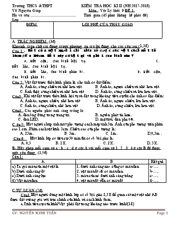 Đề kiểm tra học kì II môn Vật lí Lớp 9 - Năm học 2017-2018 - Nguyễn Minh Tuấn (Có đáp án)
