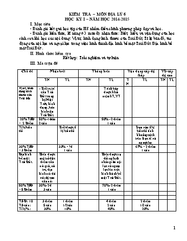 Đề kiểm tra học kỳ I môn Địa lý 6 - Năm học 2014-2015 - Trường THCS Trần Phú (Có đáp án)