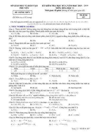 Đề kiểm tra học kỳ I môn Hóa học 11 - Năm học 2018-2019 - Trường THPT Ngô Gia Tự - Mã đề 485 (Có đáp án)