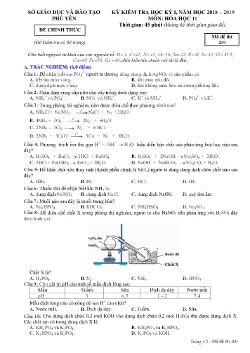 Đề kiểm tra học kỳ I môn Hóa học 11 - Năm học 2018-2019 - Trường THPT Ngô Gia Tự - Mã đề 209 (Có đáp án)