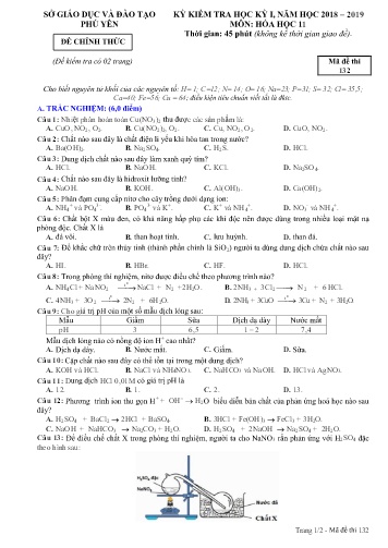 Đề kiểm tra học kỳ I môn Hóa học 11 - Năm học 2018-2019 - Trường THPT Ngô Gia Tự - Mã đề 132 (Có đáp án)