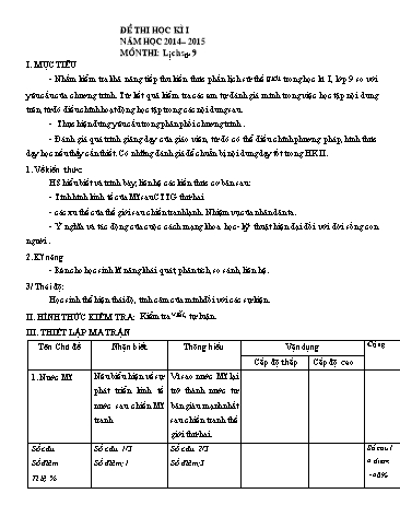 Đề kiểm tra học kỳ I môn Lịch sử 9 - Năm học 2014-2015 - Trường THCS Trần Phú (Có đáp án)