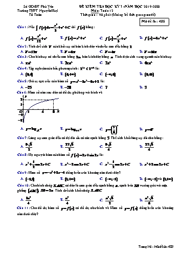 Đề kiểm tra học kỳ I môn Toán Lớp 12 - Năm học 2019-2020 - Trường THPT Nguyễn Huệ - Mã đề 485 (Có đáp án)