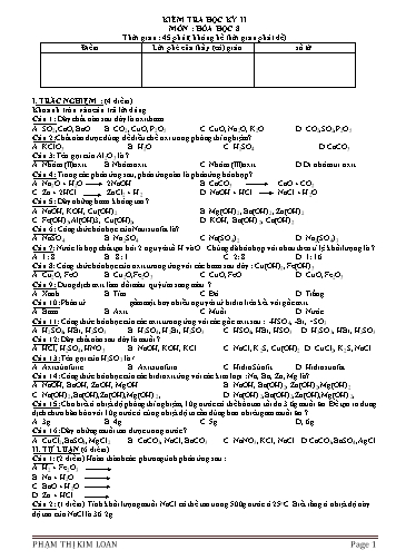 Đề kiểm tra học kỳ II môn Hóa học Lớp 8 - Năm học 2017-2018 - Phạm Thị Kim Loan (Có đáp án)