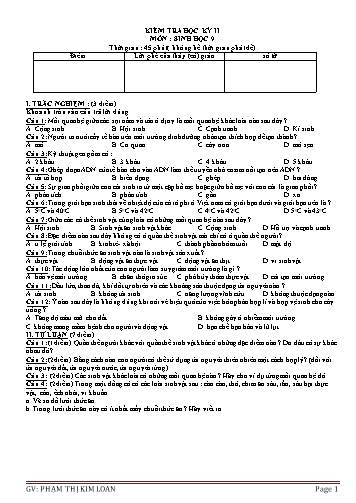 Đề kiểm tra học kỳ II môn Sinh học Lớp 9 - Năm học 2017-2018 - Phạm Thị Kim Loan (Có đáp án)