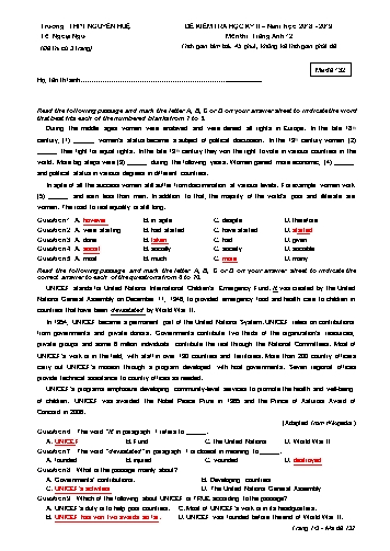 Đề kiểm tra học kỳ II môn Tiếng Anh Lớp 12 - Năm học 2018-2019 - Trường THPT Nguyễn Huệ (Có đáp án)