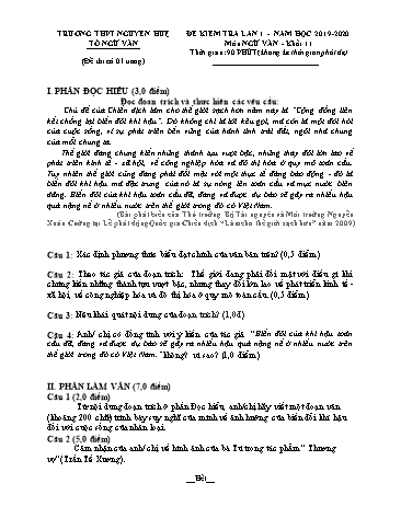 Đề kiểm tra lần 1 môn Ngữ văn Khối 11 - Năm học 2019-2020 - Trường THPT Nguyễn Huệ (Có đáp án)