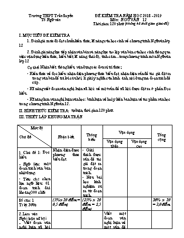 Đề kiểm tra môn Ngữ văn 12 - Năm học 2018-2019 - Trường THPT Trần Suyền (Có đáp án)