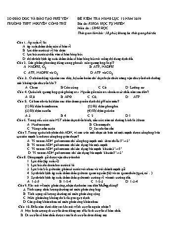 Đề kiểm tra năng lực 12 năm 2019 môn Sinh học - Trường THPT Nguyễn Công Trứ (Có đáp án)