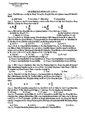 Đề kiểm tra năng lực lớp 12 môn Vật lí - Trường THPT Lê Hồng Phong