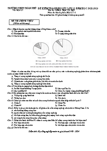 Đề kiểm tra năng lực môn Địa lí Lớp 12 - Năm học 2018-2019 - Trường THPT Trần Phú (Có đáp án)