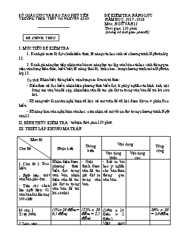 Đề kiểm tra năng lực môn Ngữ văn 12 - Năm học 2017-2018 - Trường THCS&THPT Võ Nguyên Giáp (Có đáp án)
